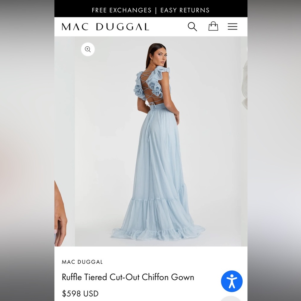 Light blue Mac Duggal Ruffle Tiered Cut-Out Chiffon Gown